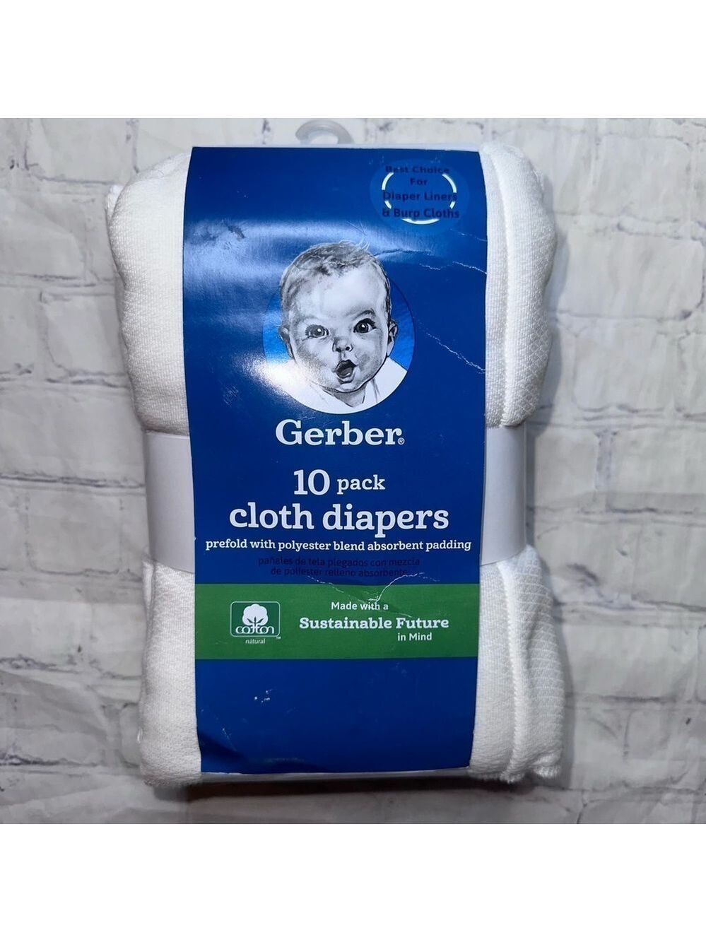 NWT  Gerber 10Pk White Cotton Cloth Diapers